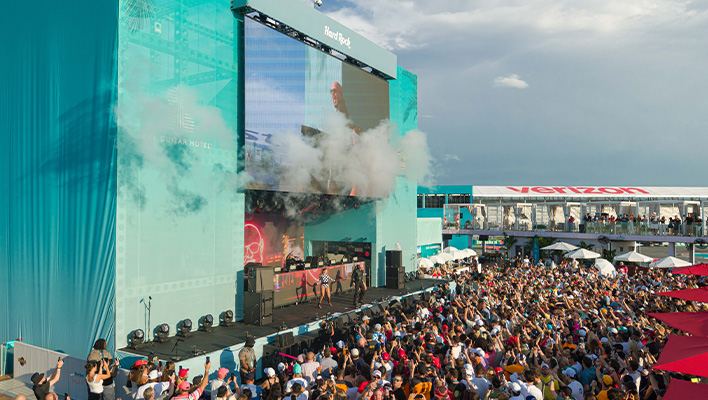 Pitbull kept the trackside party going at the Hard Rock Beach Club stage at FORMULA 1® CRYPTO.COM MIAMI GRAND PRIX 2025 (Photo courtesy of AJ Shorter and Seminole Media Productions)