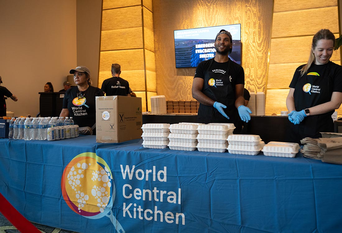 Seminole Hard Rock Tampa employees supporting World Central Kitchen and American Red Cross