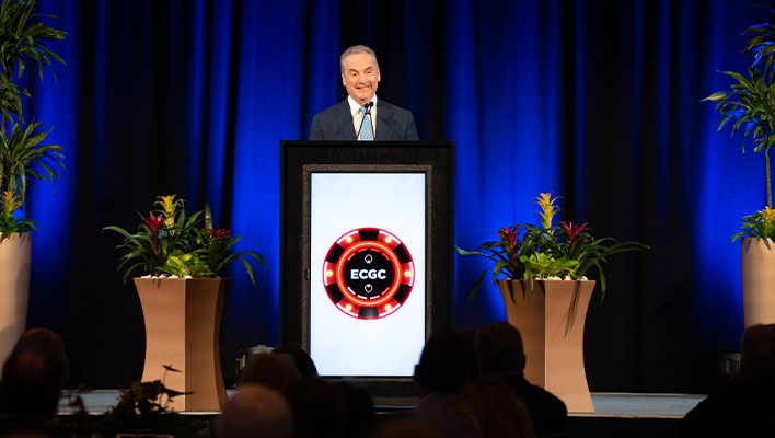 Jim Allen on podium accepting the Lifetime Achievement Award at East Coast Gaming Congress
